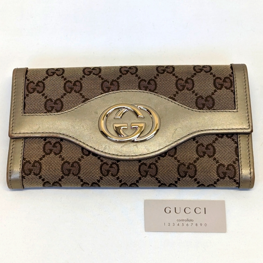 Gucci Canvas & Leather Sukey Continental Long Wallet Vintage Host Pick Authentic